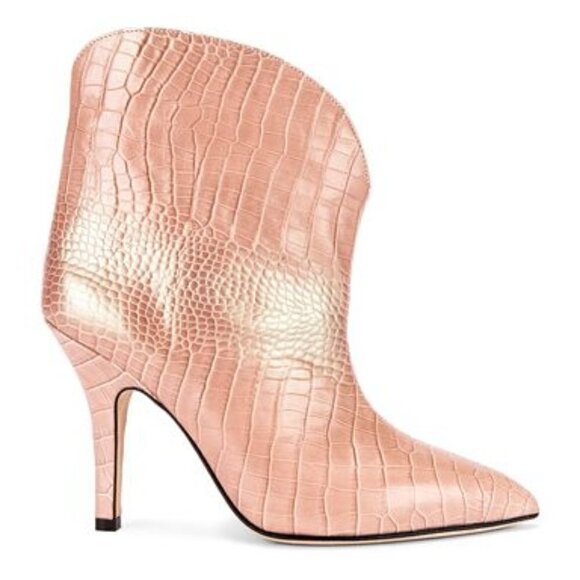 New PARIS TEXAS Iridescent Moc Croco Rounded Stiletto Ankle Boot Barbie Pink 8.5 - Picture 1 of 15